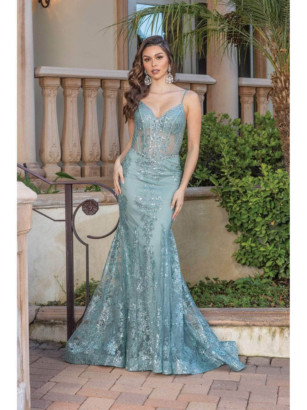 aqua sheer mermaid evening dress by mignon